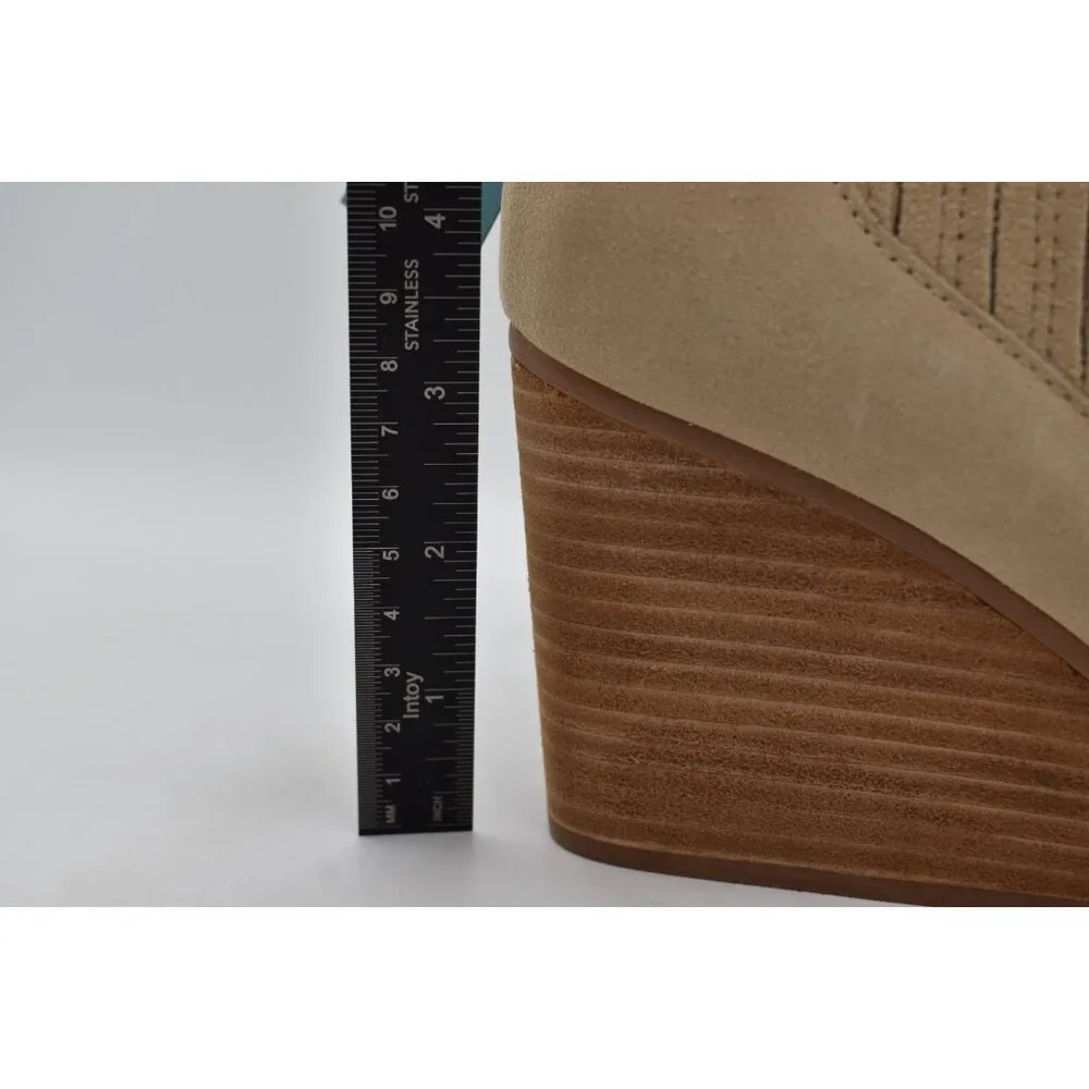 TOMS Womens 7 Noa Natural Suede Stacked Wedge Heel Western Booties Boots‎ Shoes